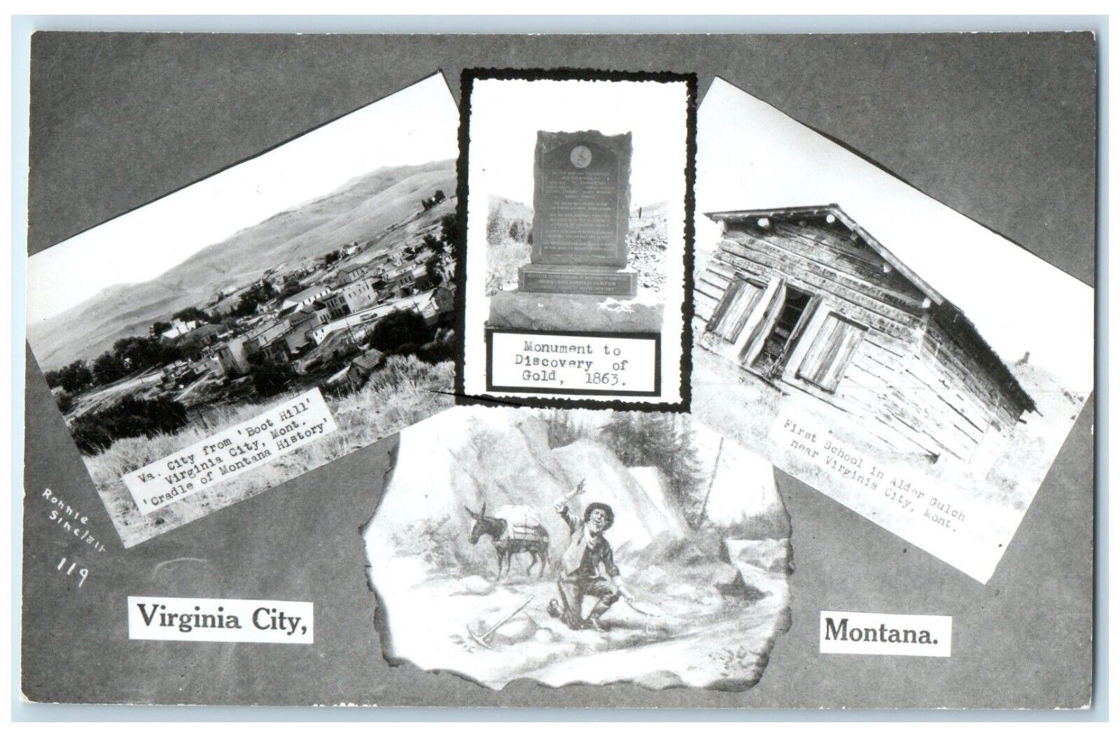 Monument To Discovery Of Gold Virginia City MT RPPC Photo Multiview Postcard