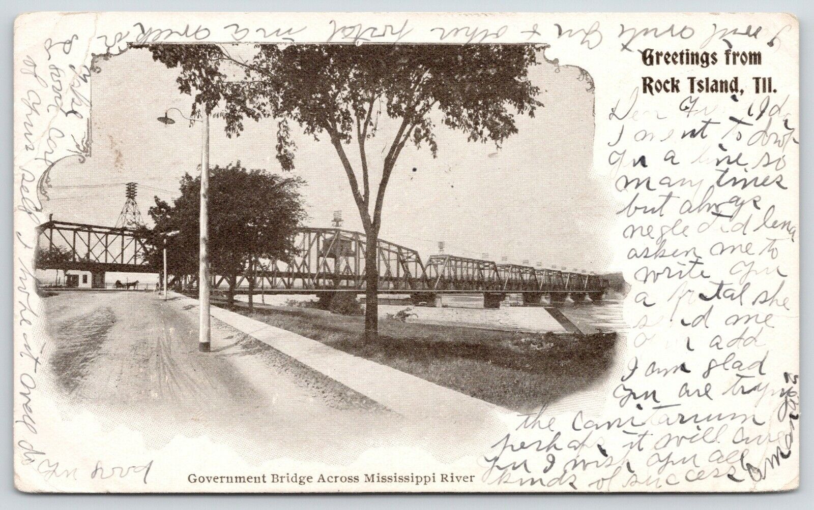 Rock Island Illinois~View Down Road~Bridge Across Mississippi River~1906 PMC