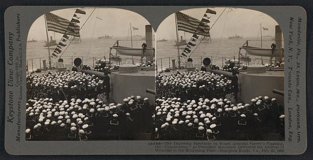 USA The imposing spectacle on board Admiral Sperry\'s flagship, the - Old Photo