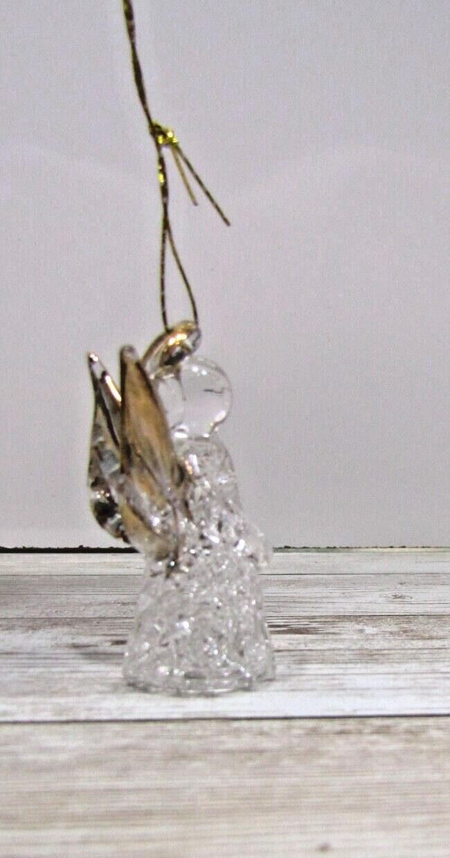 Vintage Crystal small little Angel Ornament for Christmas Tree w Gold wings