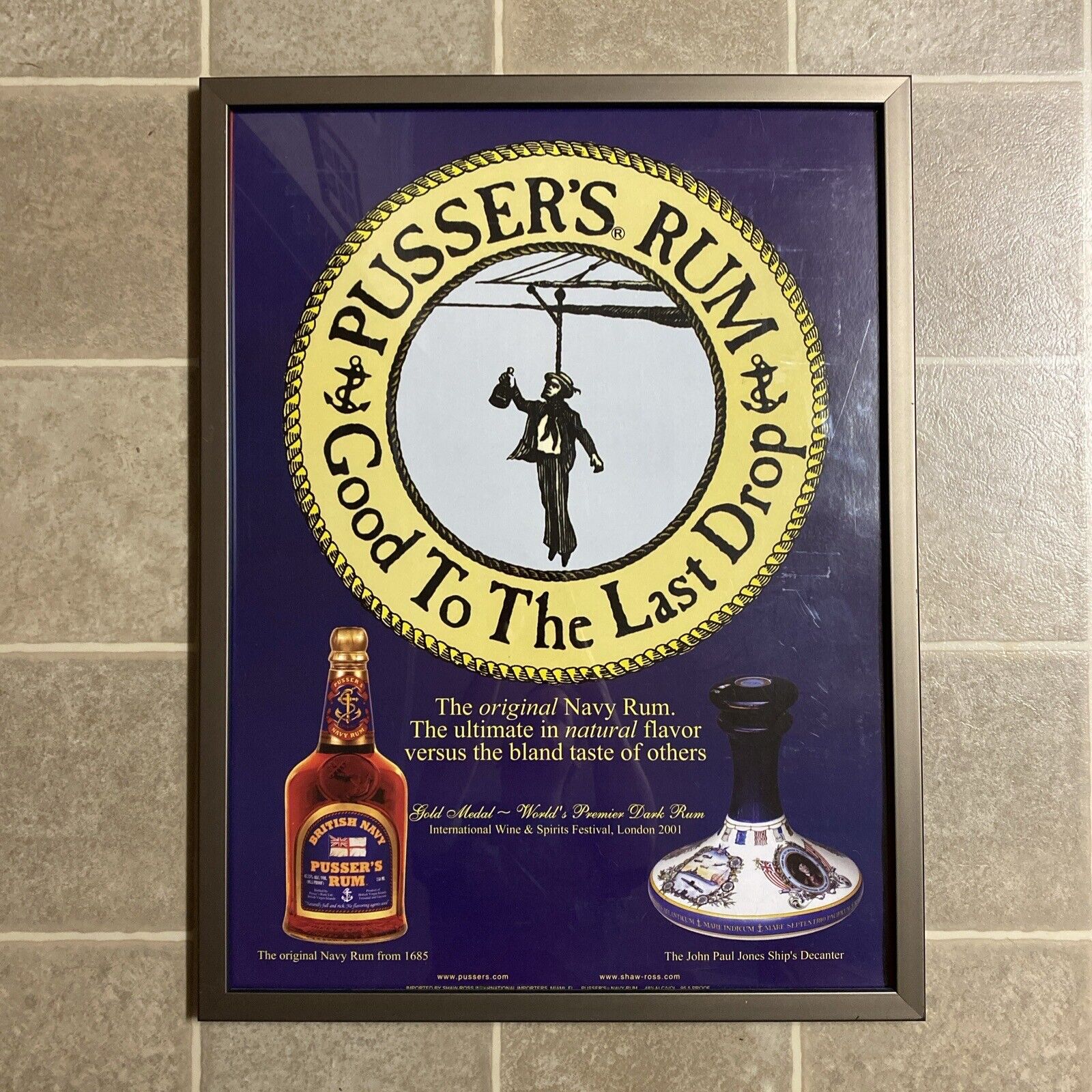British Original Navy Pusser’s Rum Framed Advertisement Poster Sign 19”X25”
