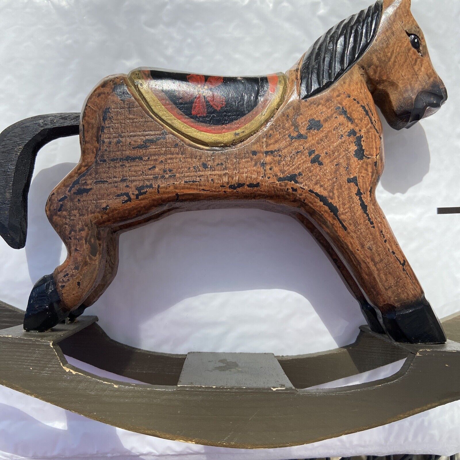 Vintage Rocking Horse Decor  Wood Folk Art