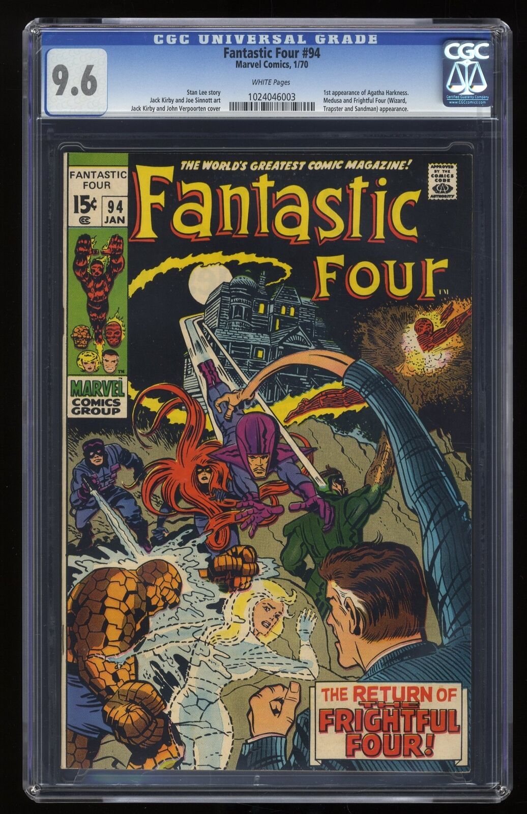 Fantastic Four #94 CGC NM+ 9.6 White Pages 1st Appearance Agatha Harkness