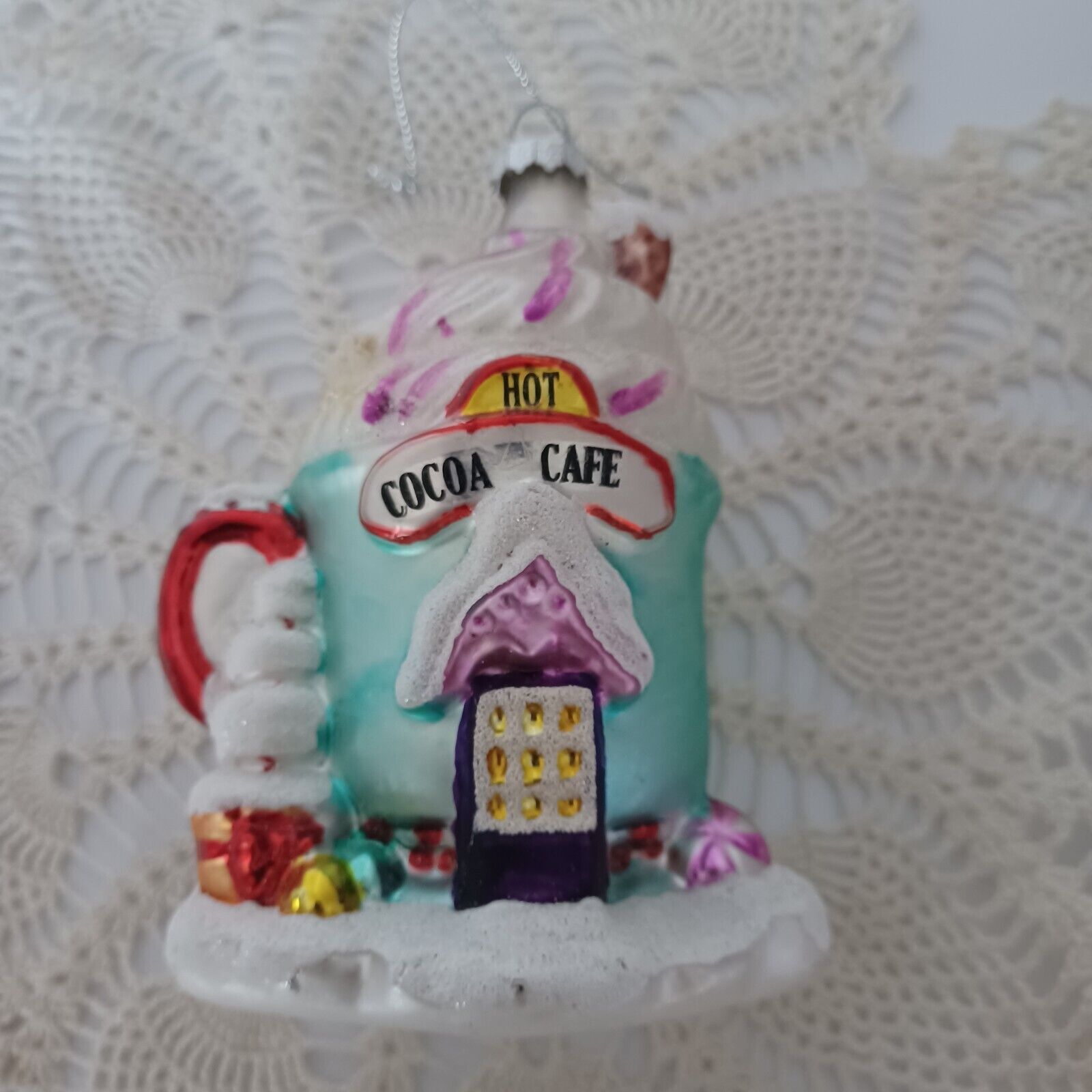 ROBERT STANLEY GLASS  HOT COCOA CAFE CHRISTMAS TREE ORNAMENT 5\