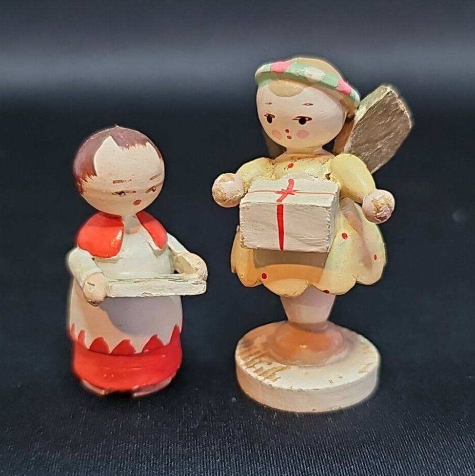 Vintage German Handmade Painted Wooden Christmas Ornaments Choir Boy and Angel