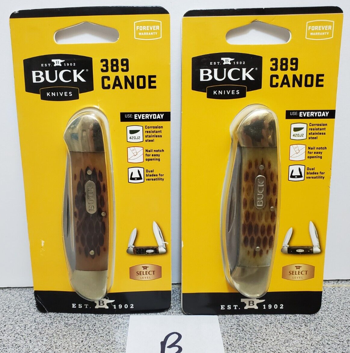 Buck Canoe 389 Folding 2 Blade Pocket Knife Amber Jigged Bone Lot of 2 sealed
