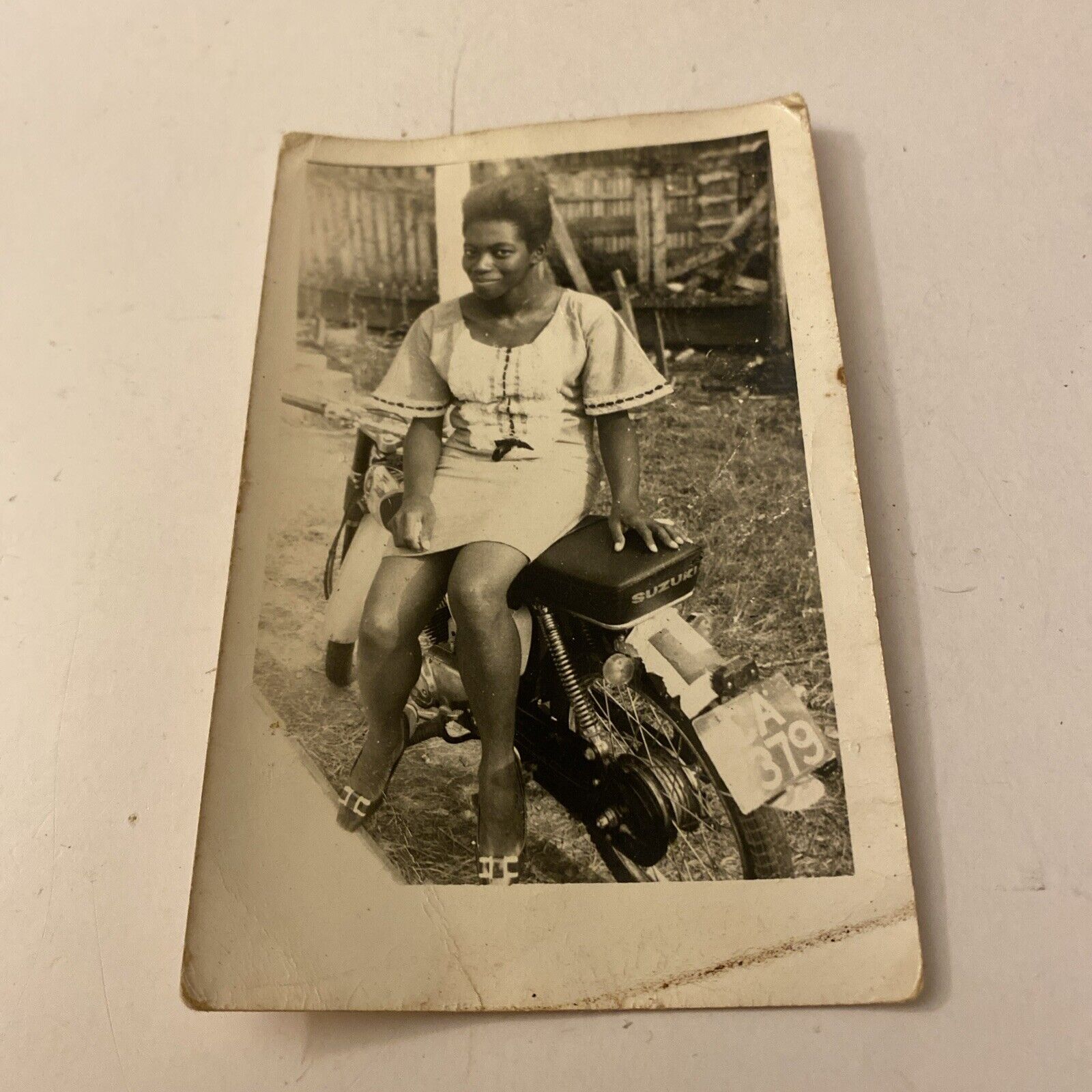 VINTAGE PHOTO AFRICAN AMERICAN WOMAN ON MOTORCYCLE 