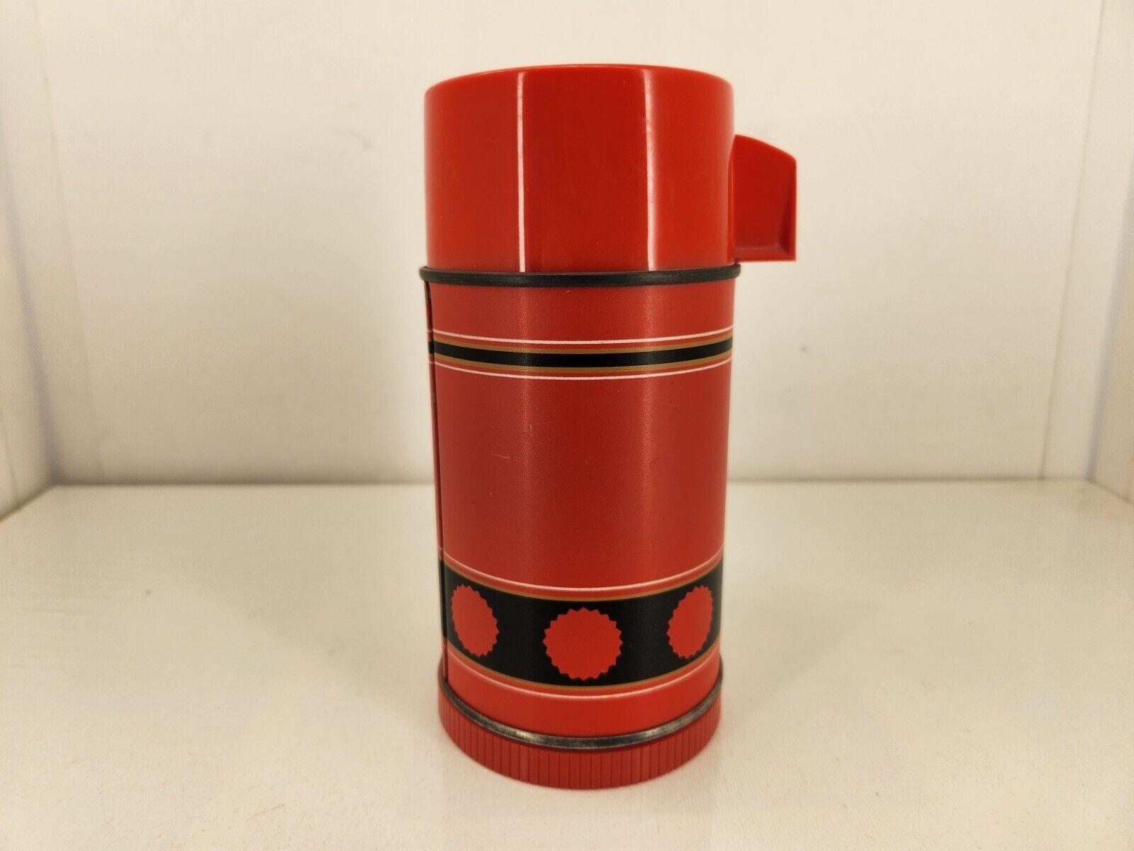 Vintage ALADDIN THERMOS Half Pint Red Black Dots Red Body RARE Clean