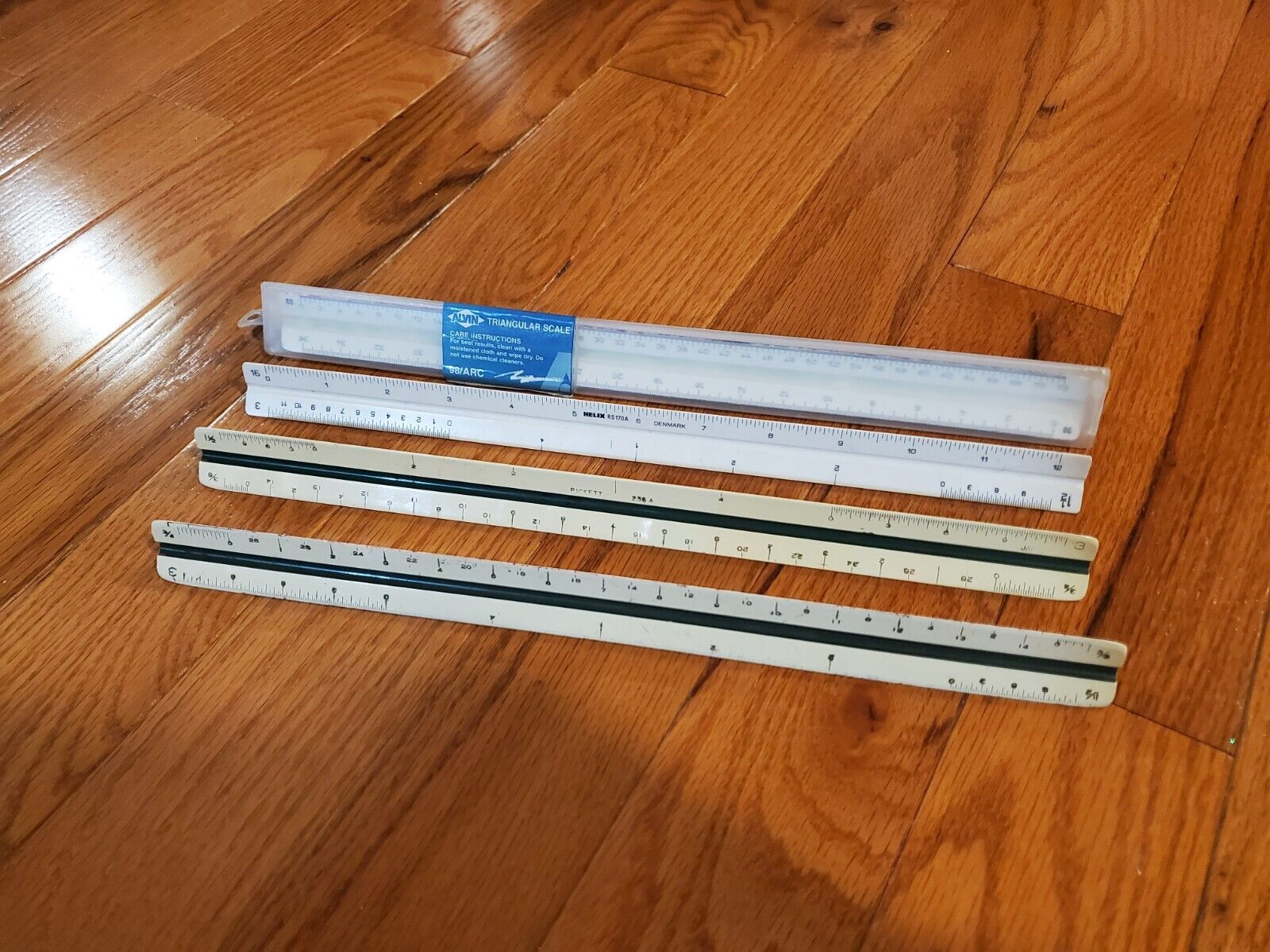 Vintage Lot Of 4 Triangular Architect Drafting Scale Rulers