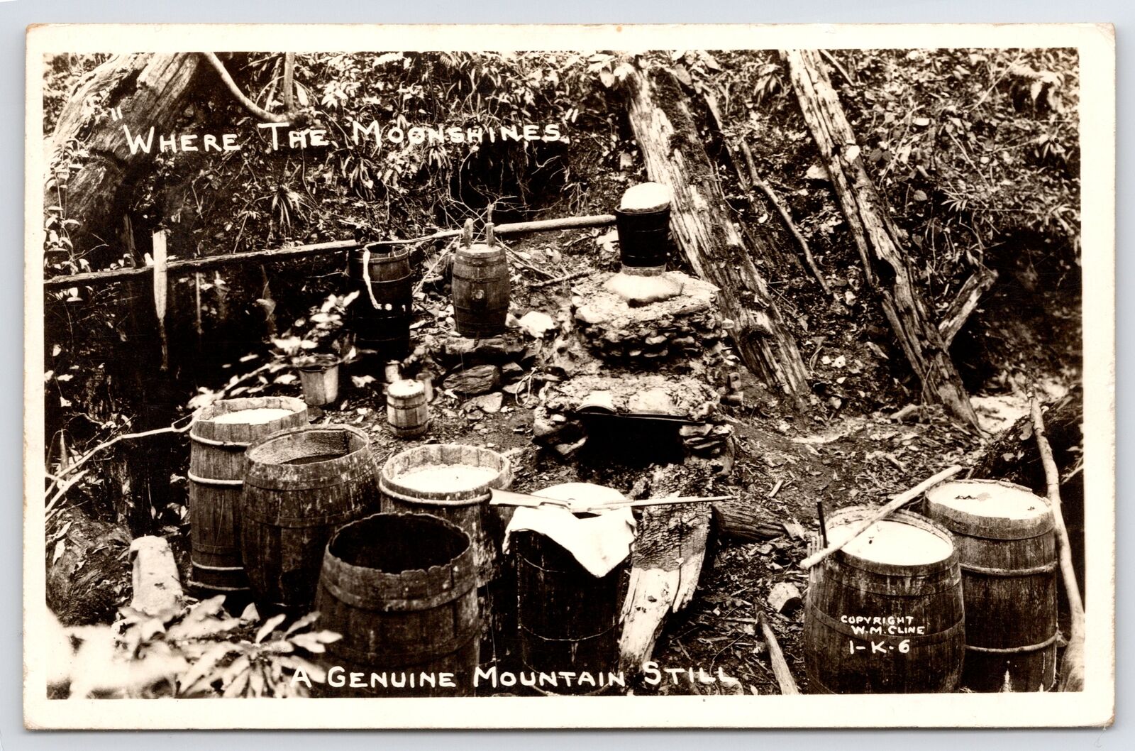 Gatlinburg Tennessee~Genuine Mountain Still Where Moonshines~Guns~Barrels~RPPC