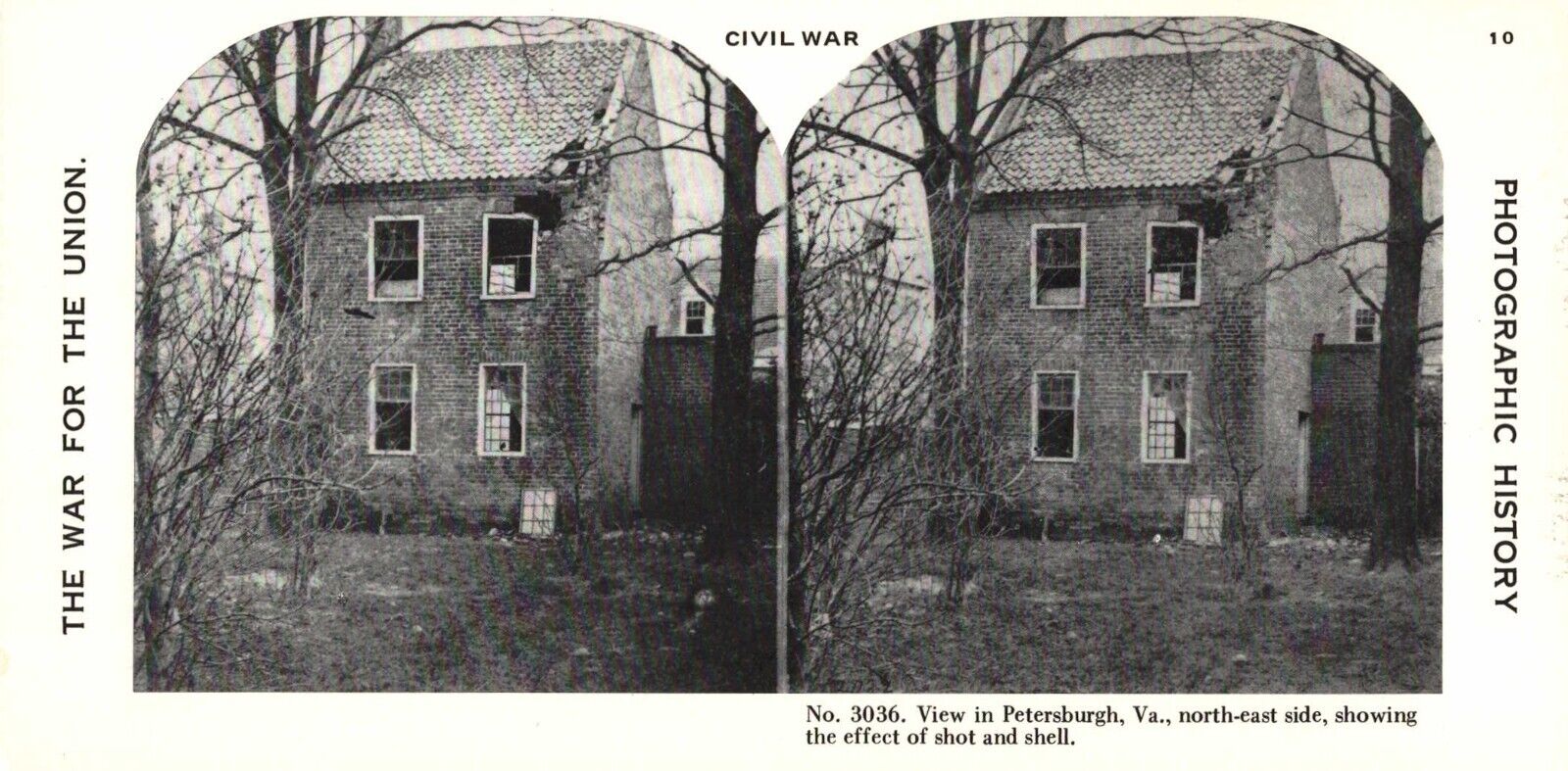 Stereoview The War for the Union Petersburgh VA House Shot and Shell VTG Repro
