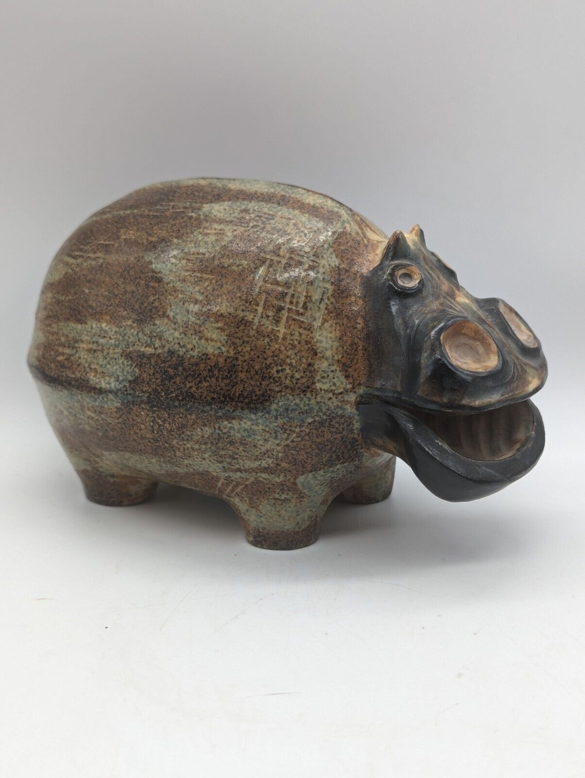 Vintage MCM House Hippo Hippopotamus Ceramic Japan Coin Bank (see cracking)