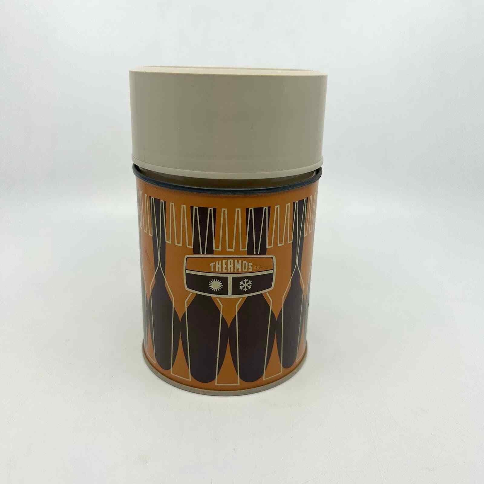 Vintage 1971 King-Seeley Thermos Orange/Brown Pattern, Camping Lunch Insulated