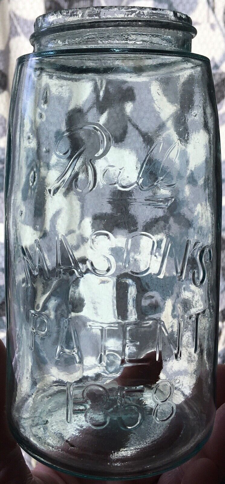 Vintage Ball Mason\'s Patent 1858 Quart Ground Lip Fruit Jar  Nice Zinc Lid #322