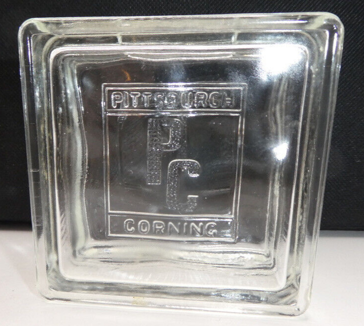 PC PITTSBURGH CORNING Clear Glass Block Bank Vintage Advertising 3x3x2