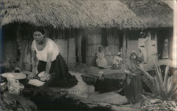 Mexico RPPC Composite Photo: Woman Making Tortillas Real Photo Post Card Vintage