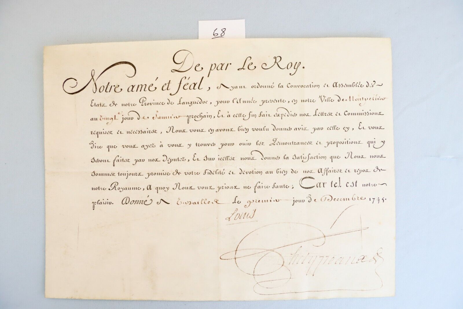 Original 1745 France King Louis XV Royal Decree Phelypeaux French Revolution