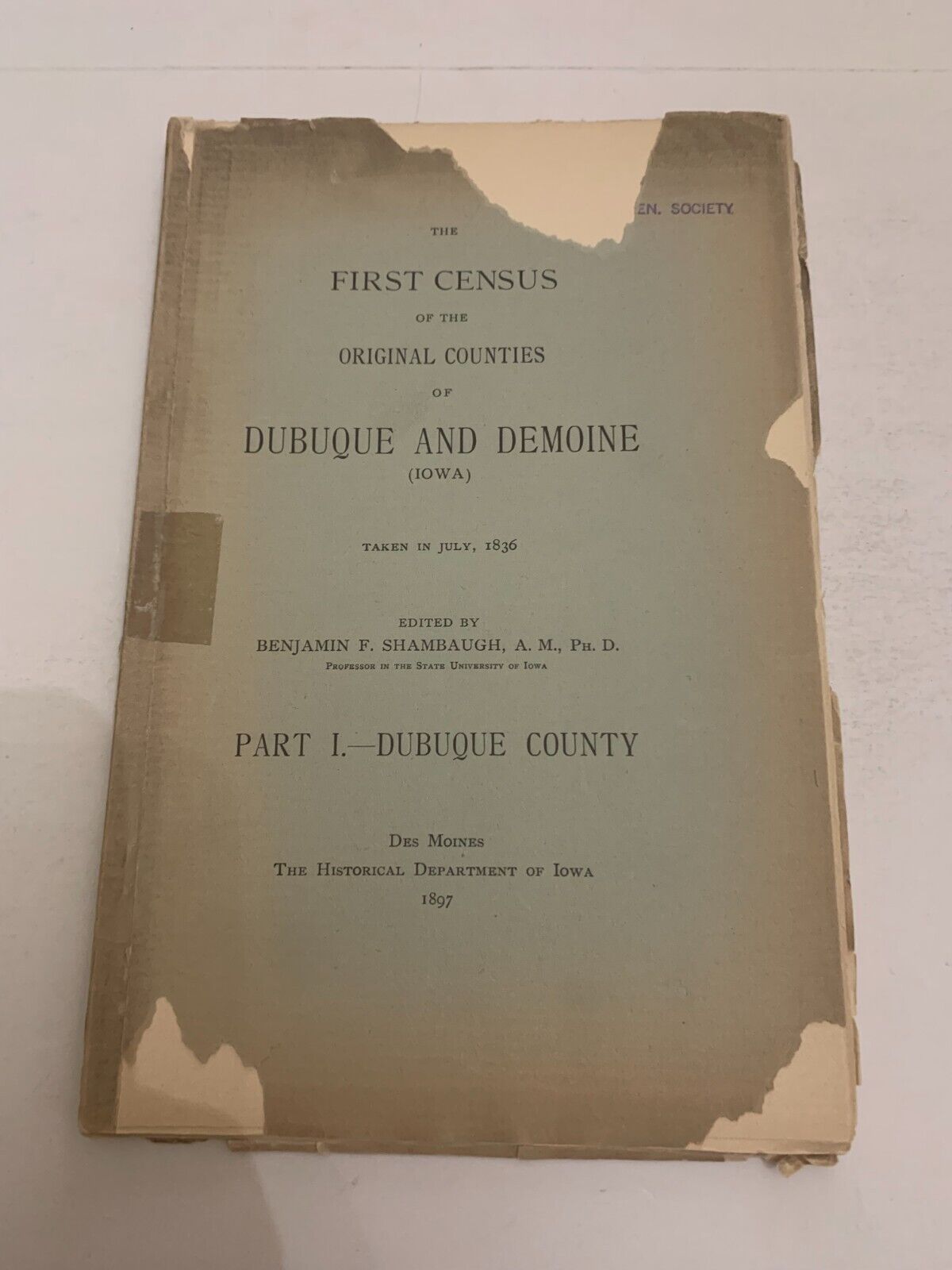 1897 The First Census Original Counties of Dubuque and Des Moines Iowa Booklet