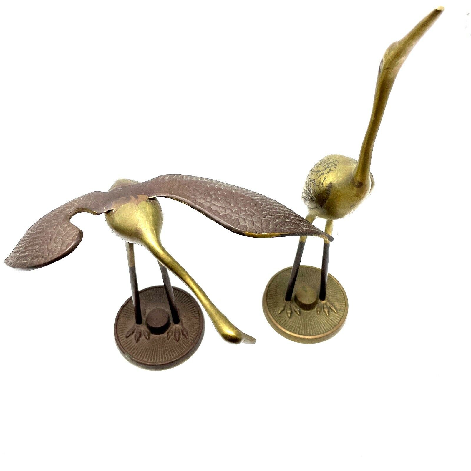 Vintage Silver Mfg.Co Leonard Solid Brass Collection Crane Figurine, 2 Piece
