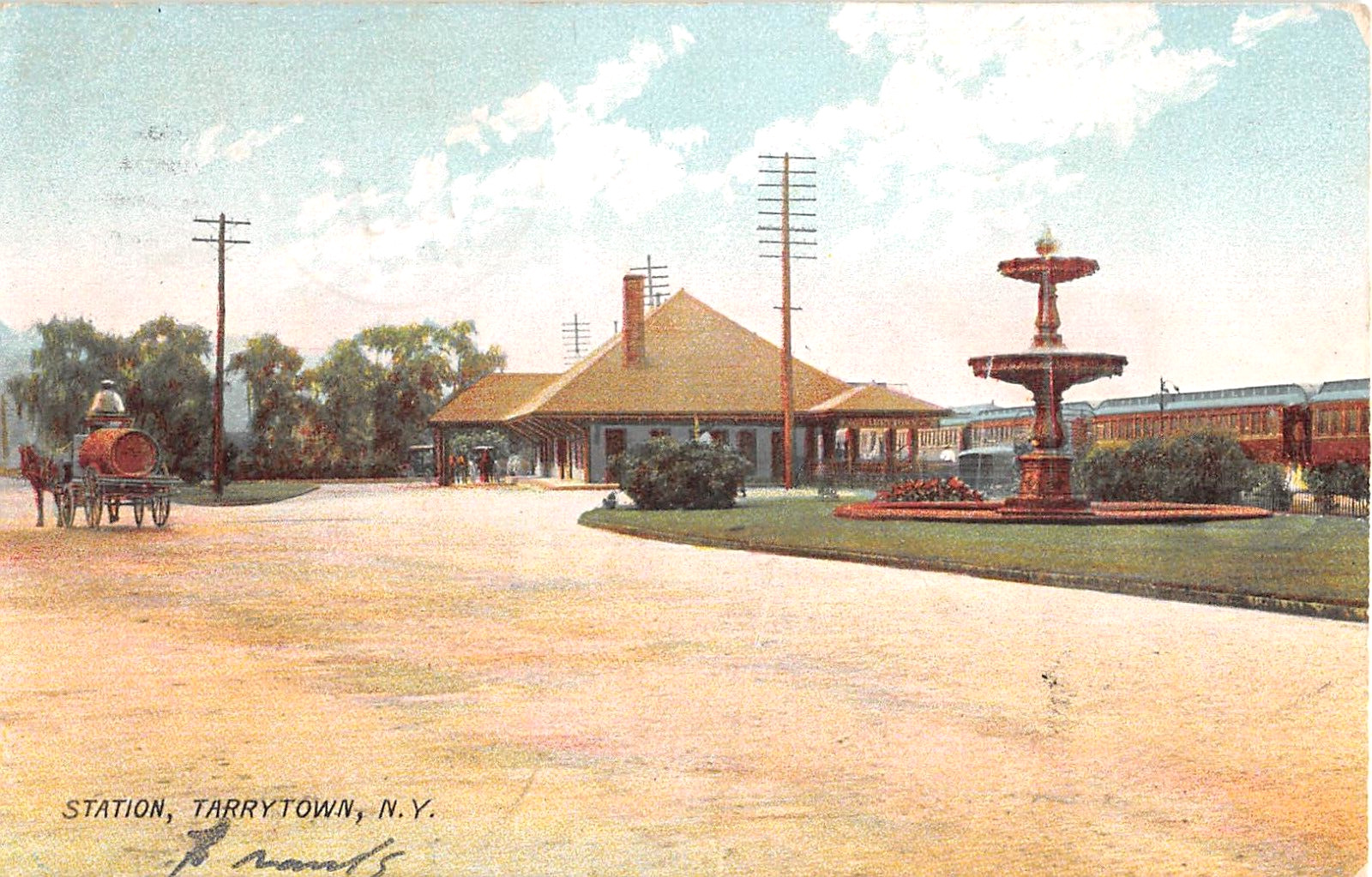 1908 RR Station Tarrytown NY post card Westchester county