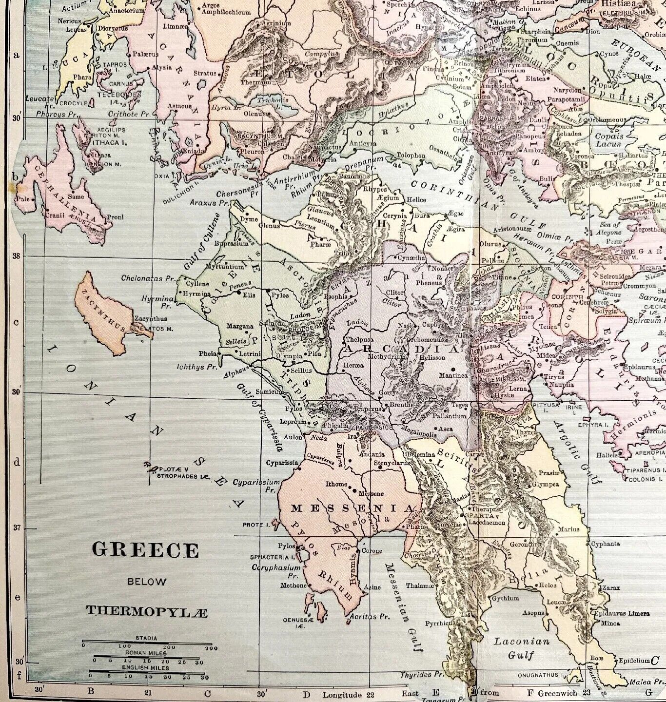 Greece Below Thermopyle Map Print 1893 Victorian Mythology Antique DWS5A