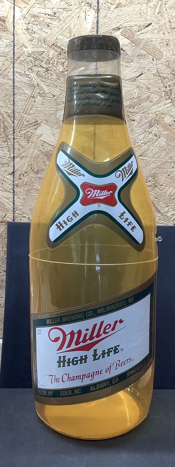 Vintage Miller High Life Inflatable Bottle 30” Tall  The Champagne Of Beers