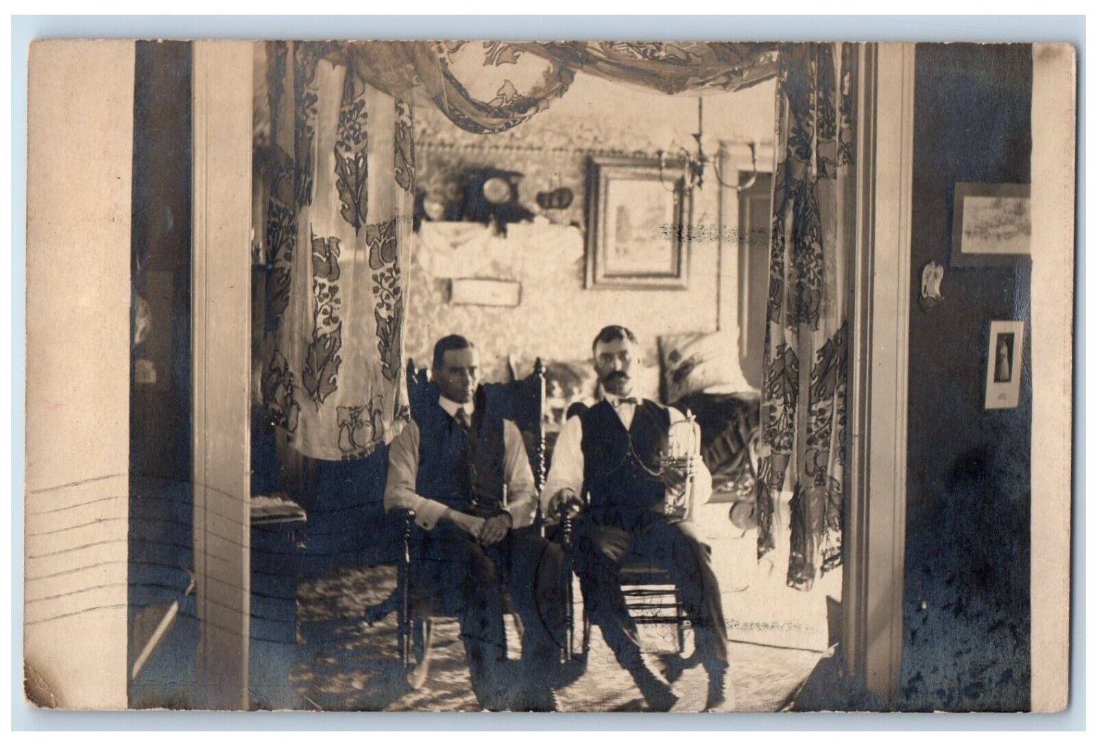 1907 Home Interior Rocking Chair Trumpet Elyria OH RPPC Portiere Photo Postcard