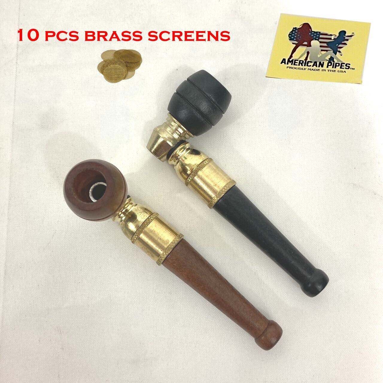 Americanpipes™️ set of 2 PC brass metal wooden Tobacco Smoking Pipe with screens
