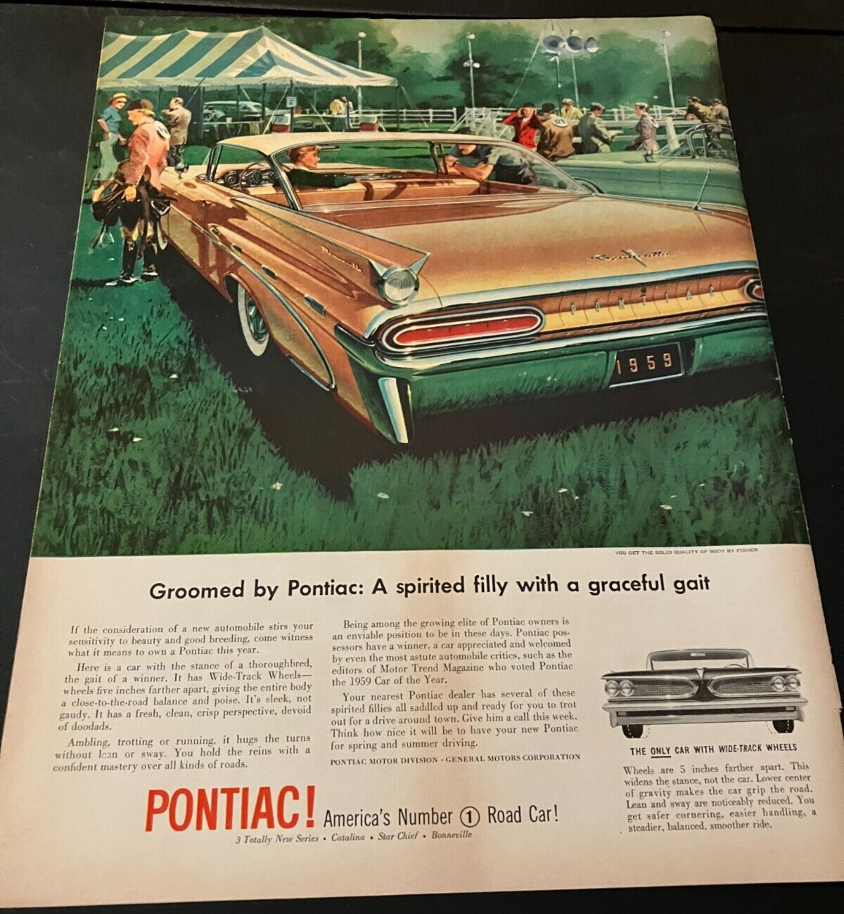1959 Pontiac Bonneville - Vintage Original Illustrated Print Ad Wall Art - CLEAN