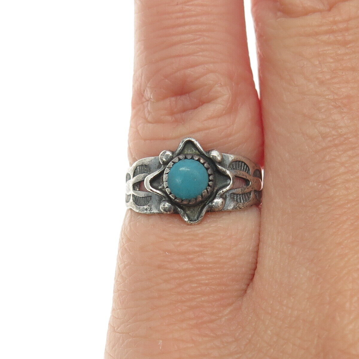 BELL TRADING POST Old Pawn Sterling Silver Vintage Bisbee Turquoise Ring Size 4