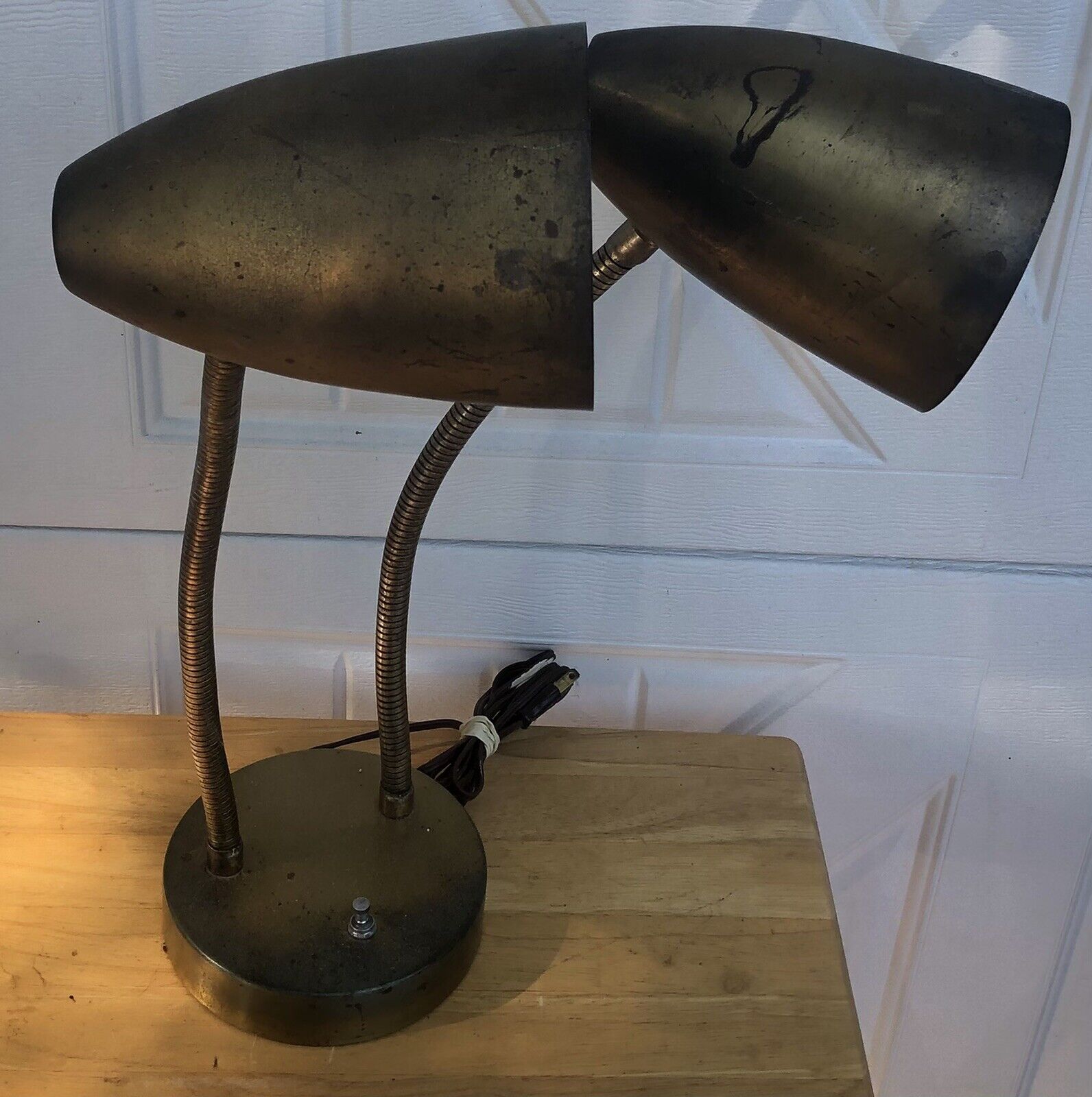 Vintage Gold Brass Double Cone Bullet Gooseneck Desk Lamp Mid Century Modern MCM