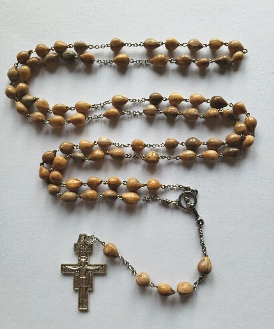 Vtg Jobs Tears Seed Beads Rosary 7 Decade St Francis Crucifix Mary Cntr Medal 