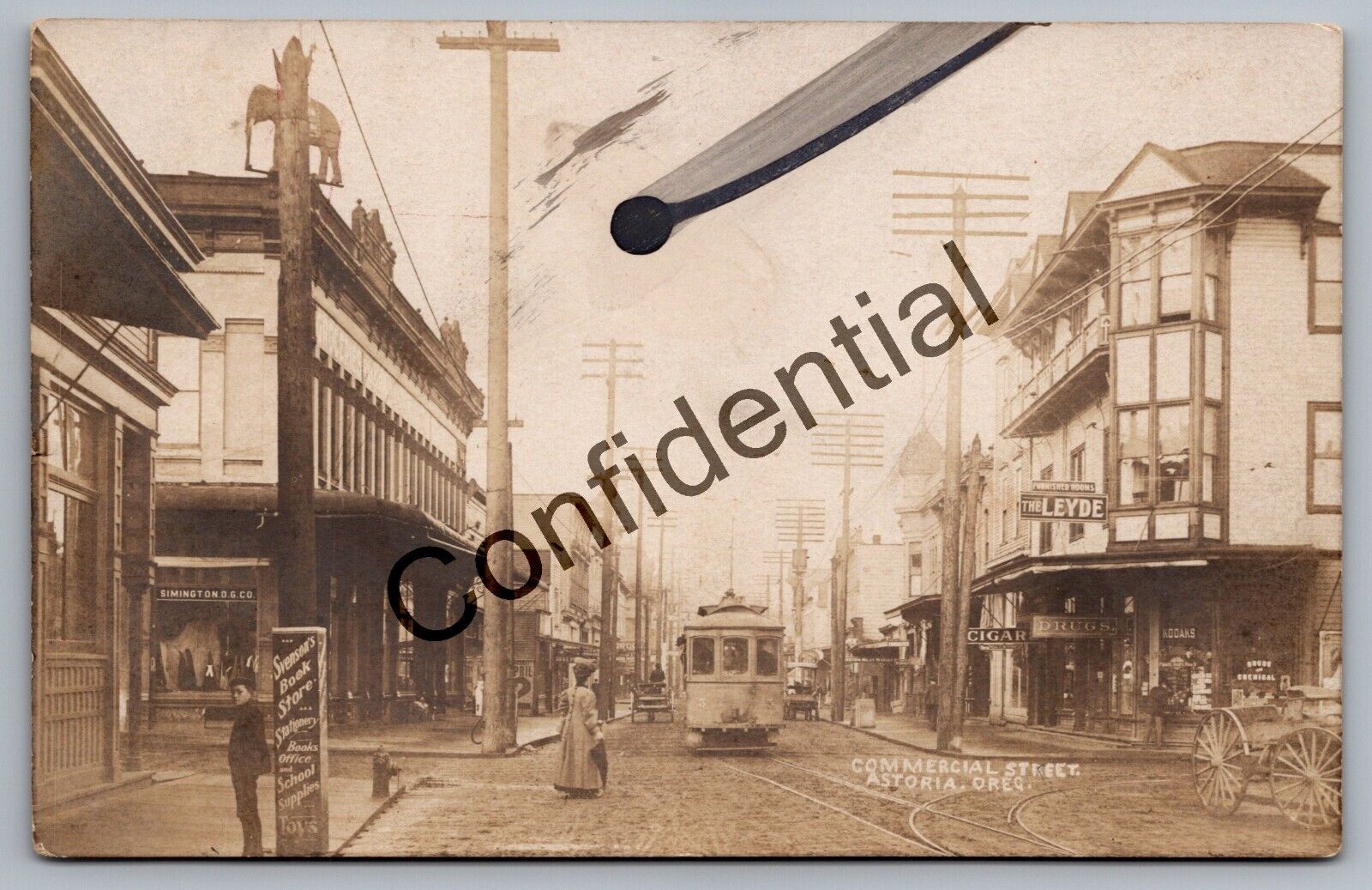 Real Photo Commercial St. Trolley Drug Store At Astoria OR Oregon RP RPPC L100