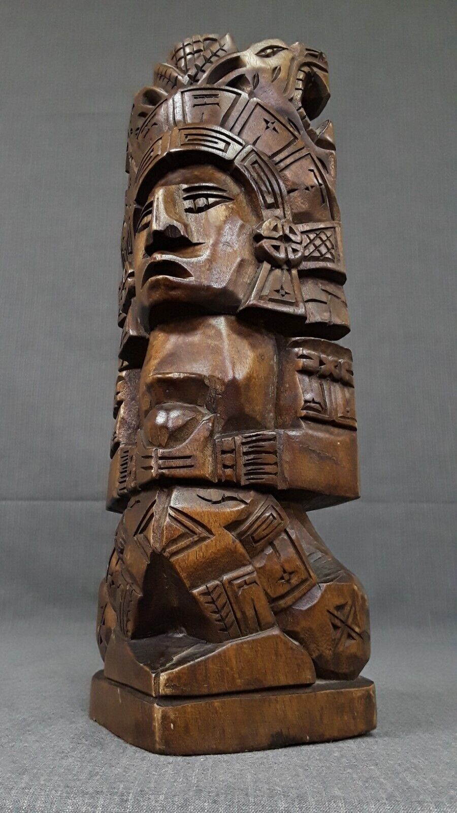Vintage Aztec Inca Wood Sculpture Hand Carved Carving Jaguar Totem