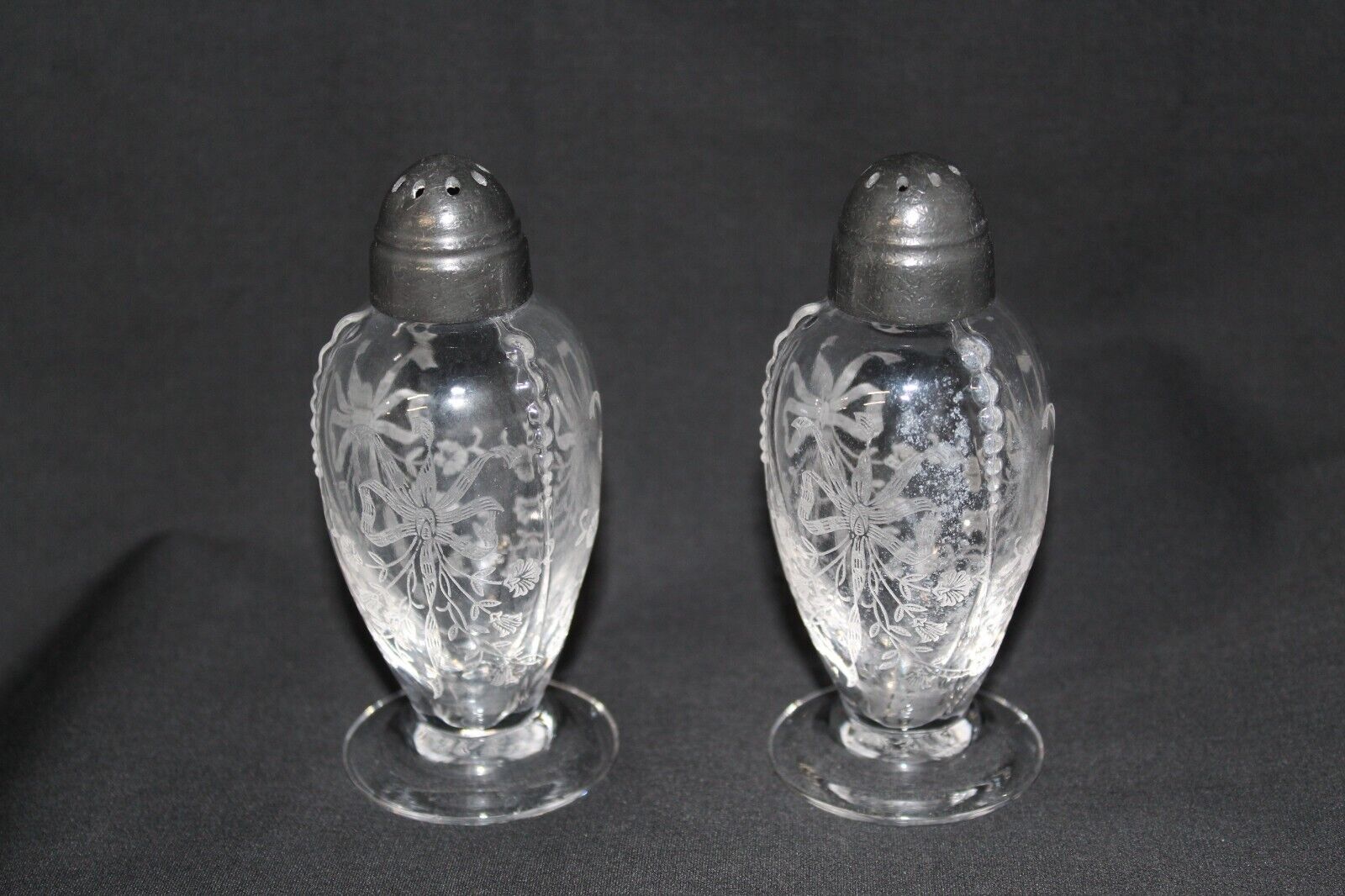 Vintage Heisey Glass Orchid Pattern Salt and Pepper Shakers
