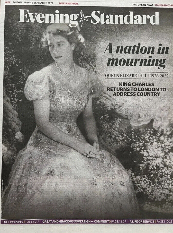 London Evening Standard Commemorative Newspaper - Queen Elizabeth II Death 9 Sep