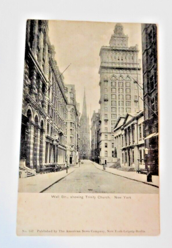 Wall Street Showing Trinity Church in New York City VTG Postcard Undivided
