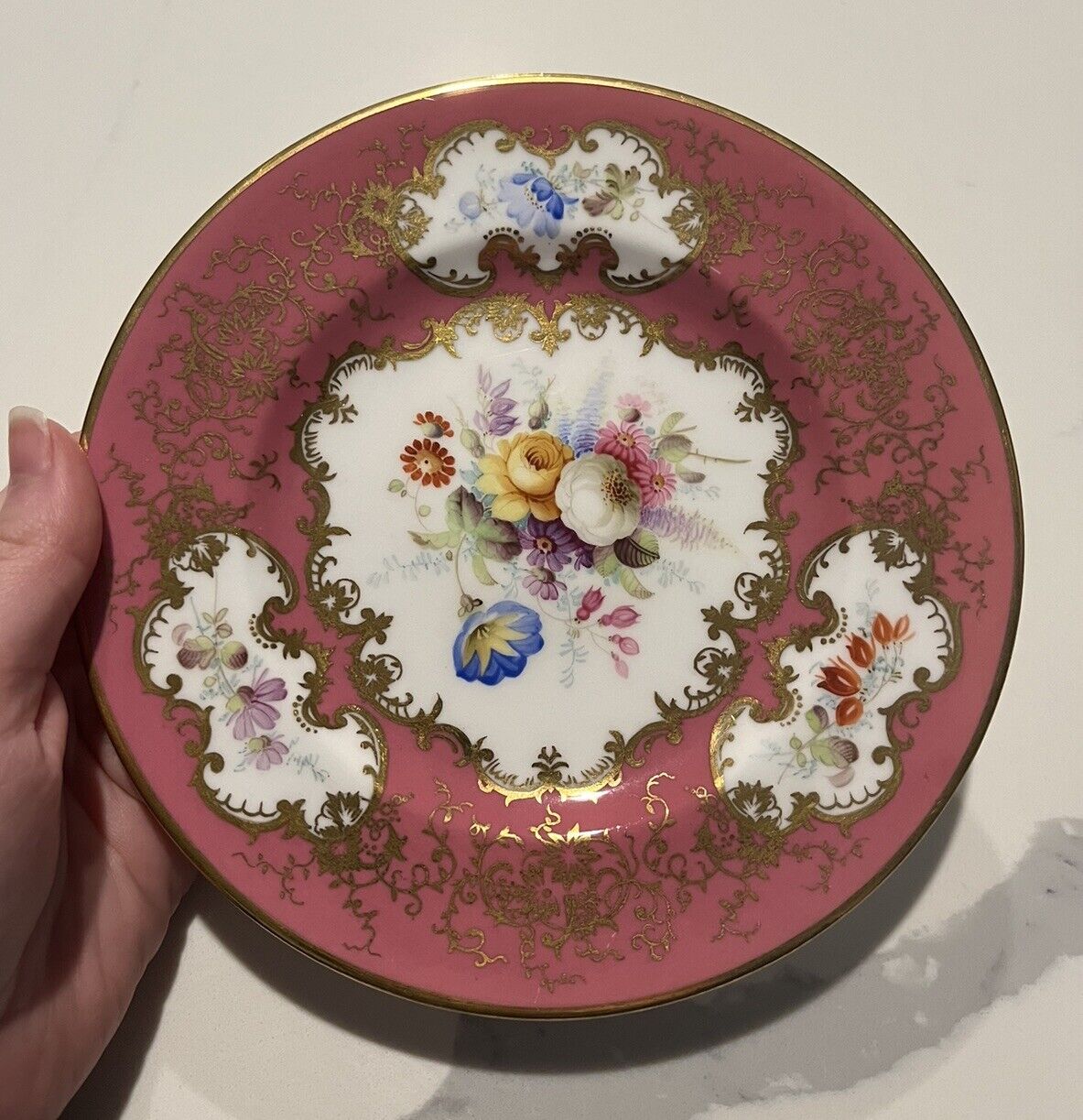 Antique Coalport Plates Old Period 1800-1830 Hand Painted Pink & Gold 6919 #8
