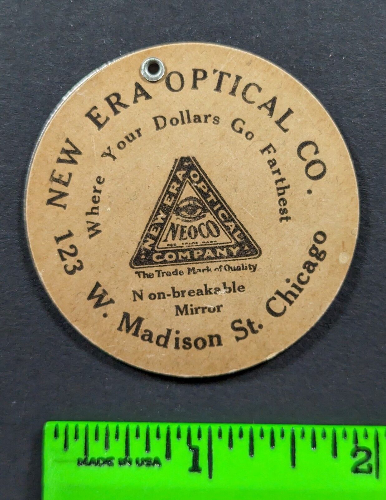 Vintage 1920s New Era Optical Company Chicago Pocket Mirror