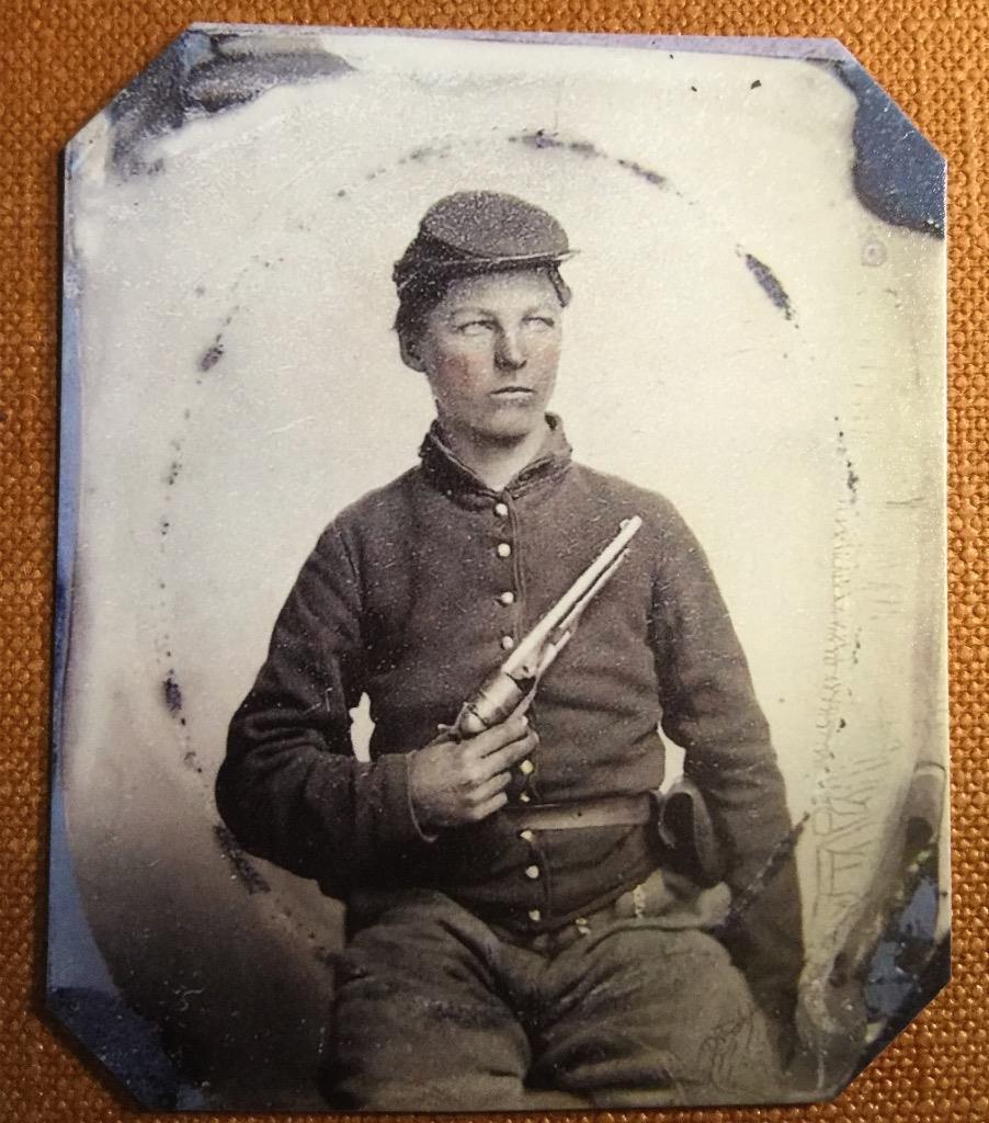 Civil War Union Soldier With Colt Army Model 1860 Revolver RP tintype C1165RP