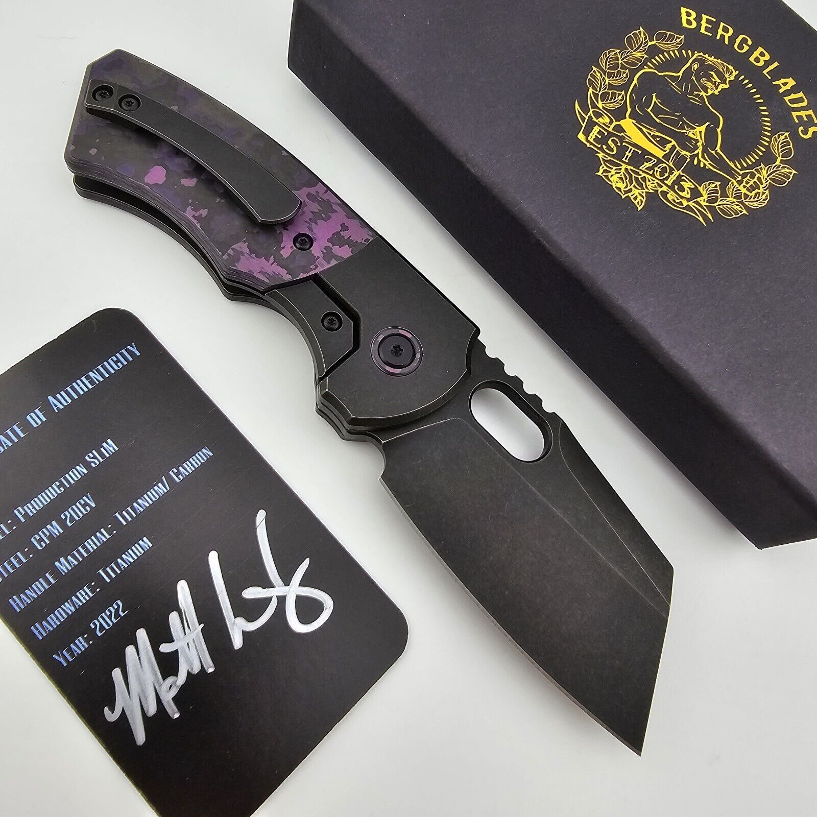 Berg Blades SLiM Folding Knife Titanium Handle Purple Haze Fat Carbon 20CV Blade