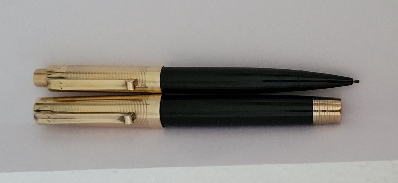 Vintage Wahl Eversharp Jet Black 14k YGF Lever Filled Fountain Pen &Pencil Set