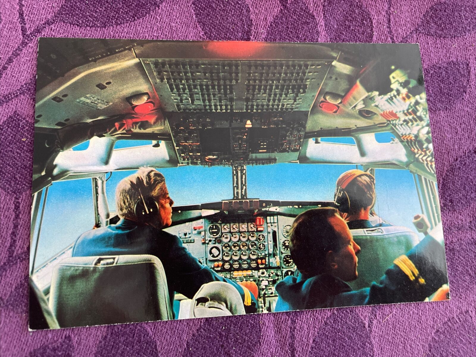 Lufthansa Airlines issued 707 intercontinental jet cockpit view cont/l  postcard