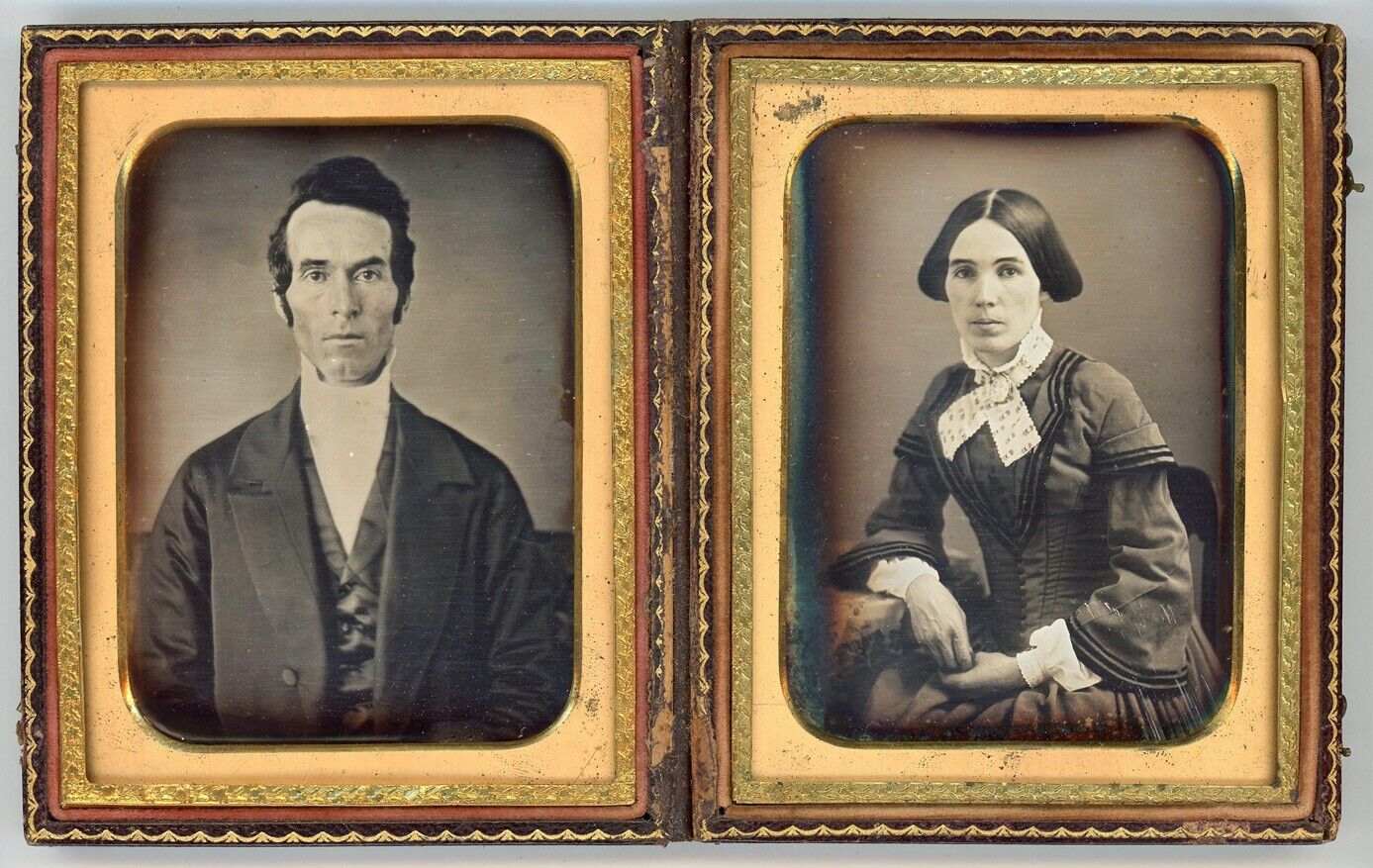 A VERY STUNNING COUPLE DAGUERREOTYPE PAIR IN DOUBLE CASE