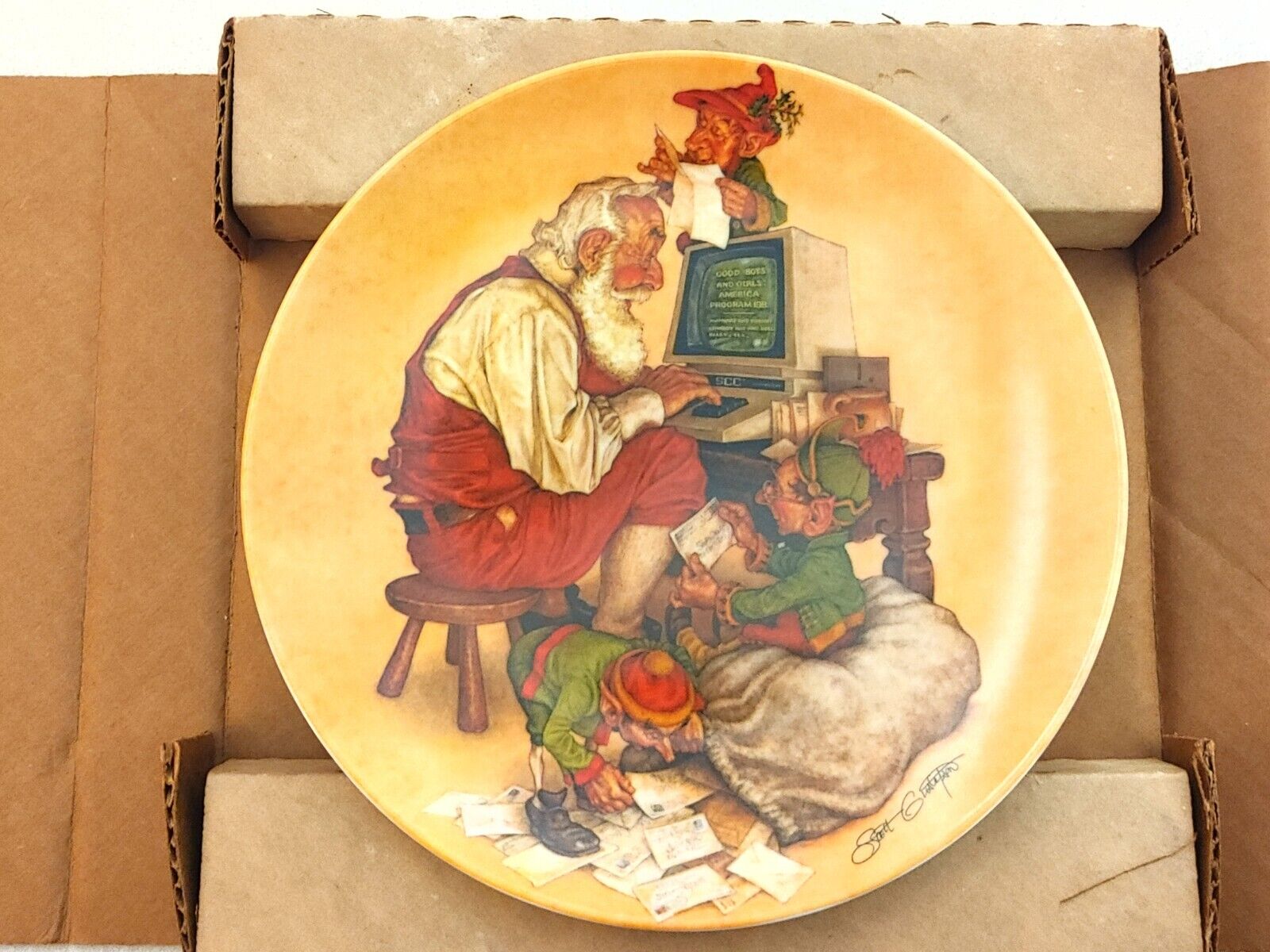 American Artist Santas Computer by Scott Gustafson Limited Edition Plate 1983