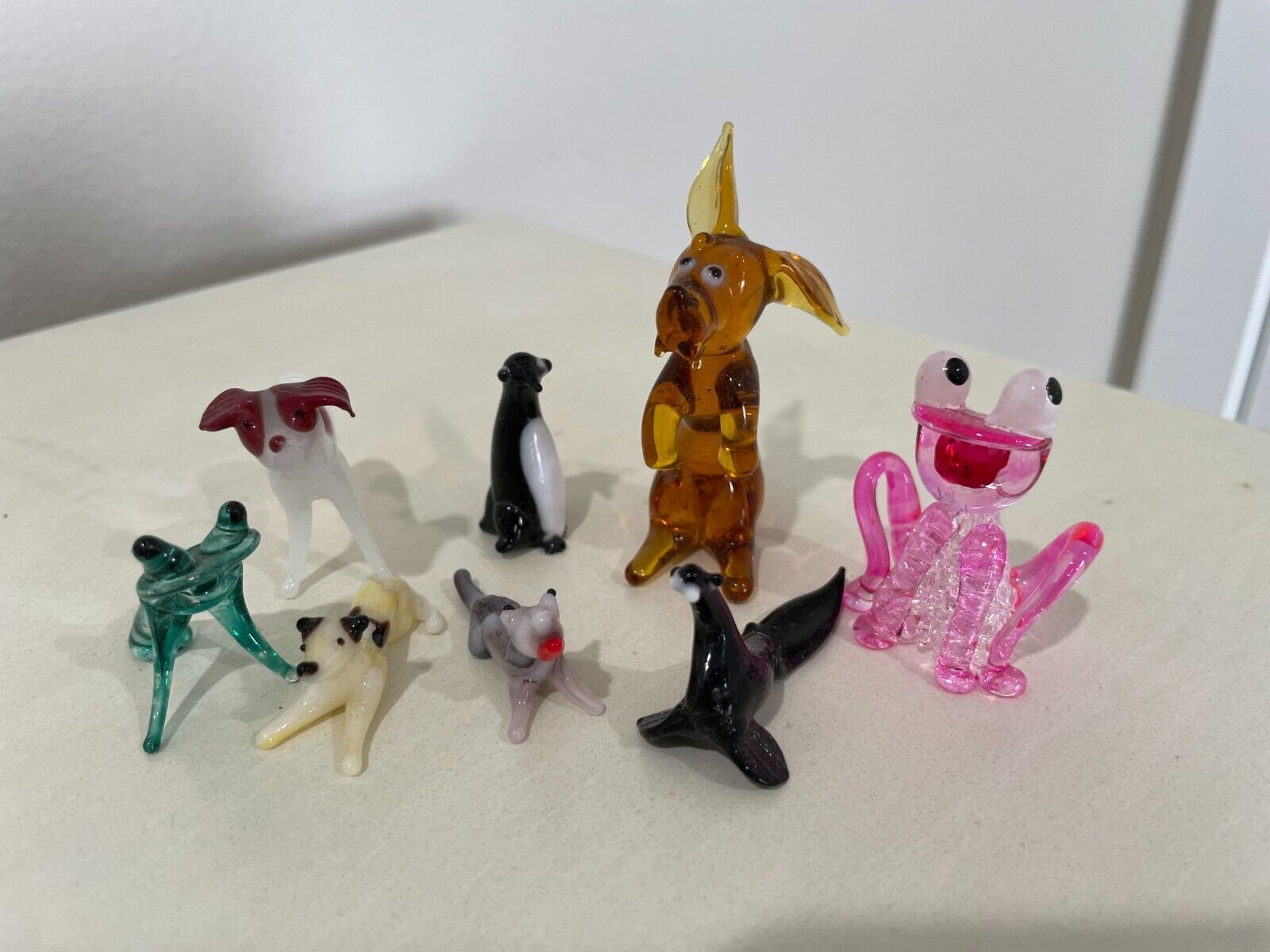 Vintage 1960s Handblown Glass Miniature Animal Figurines: Rabbit, Frogs, Dogs...