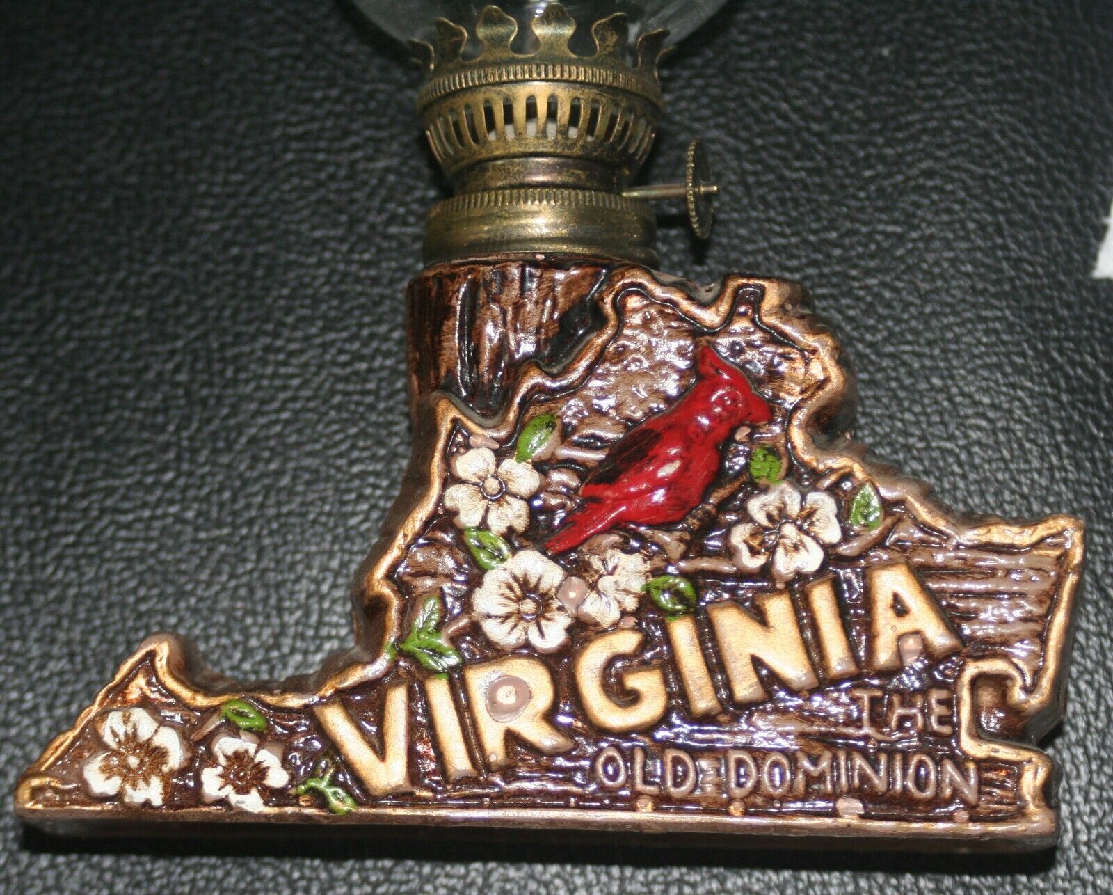 Vintage ceramic state of Virginia with a cardinal with glass chimney
