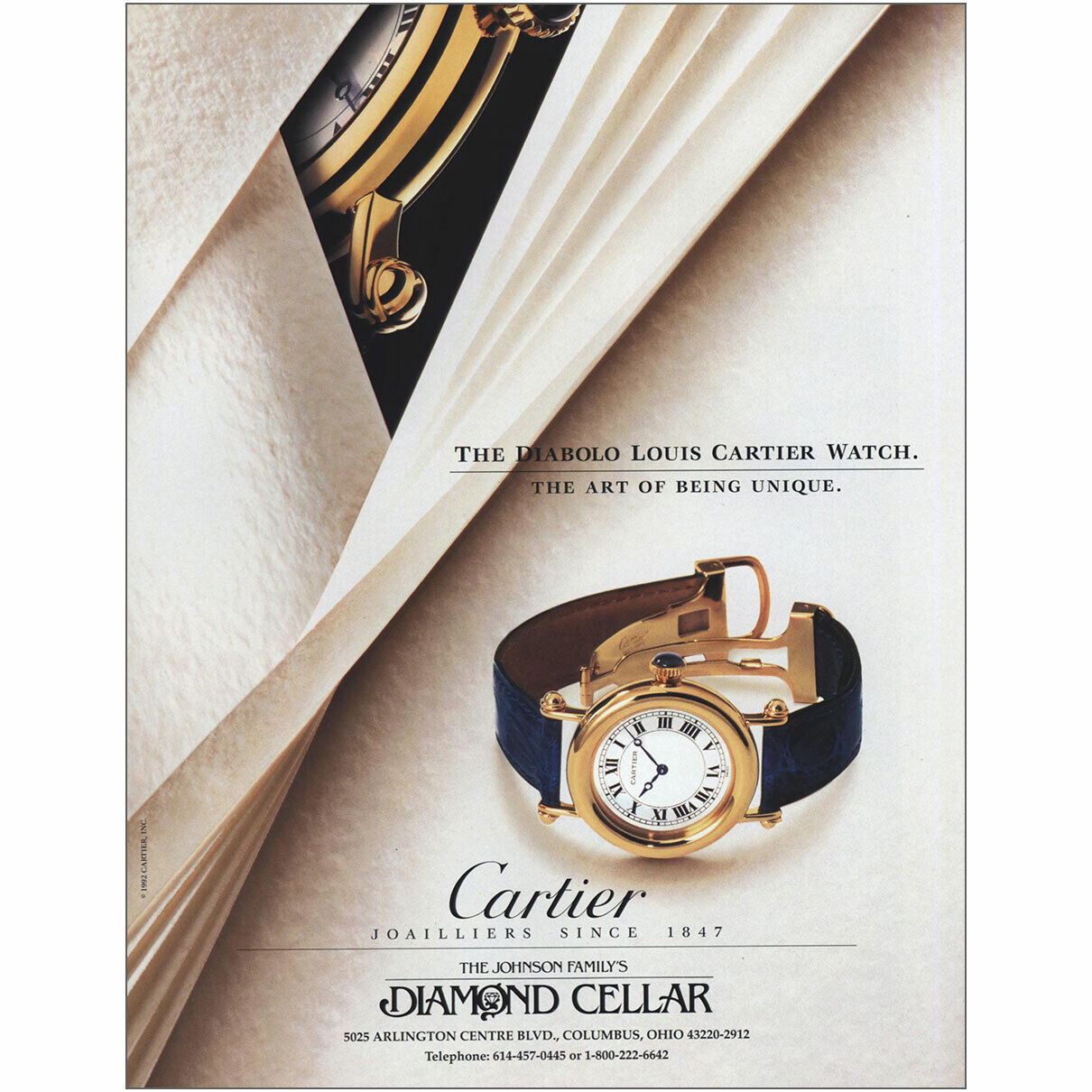 1993 Diabolo Louis Cartier Watch: Art of Being Unique Vintage Print Ad