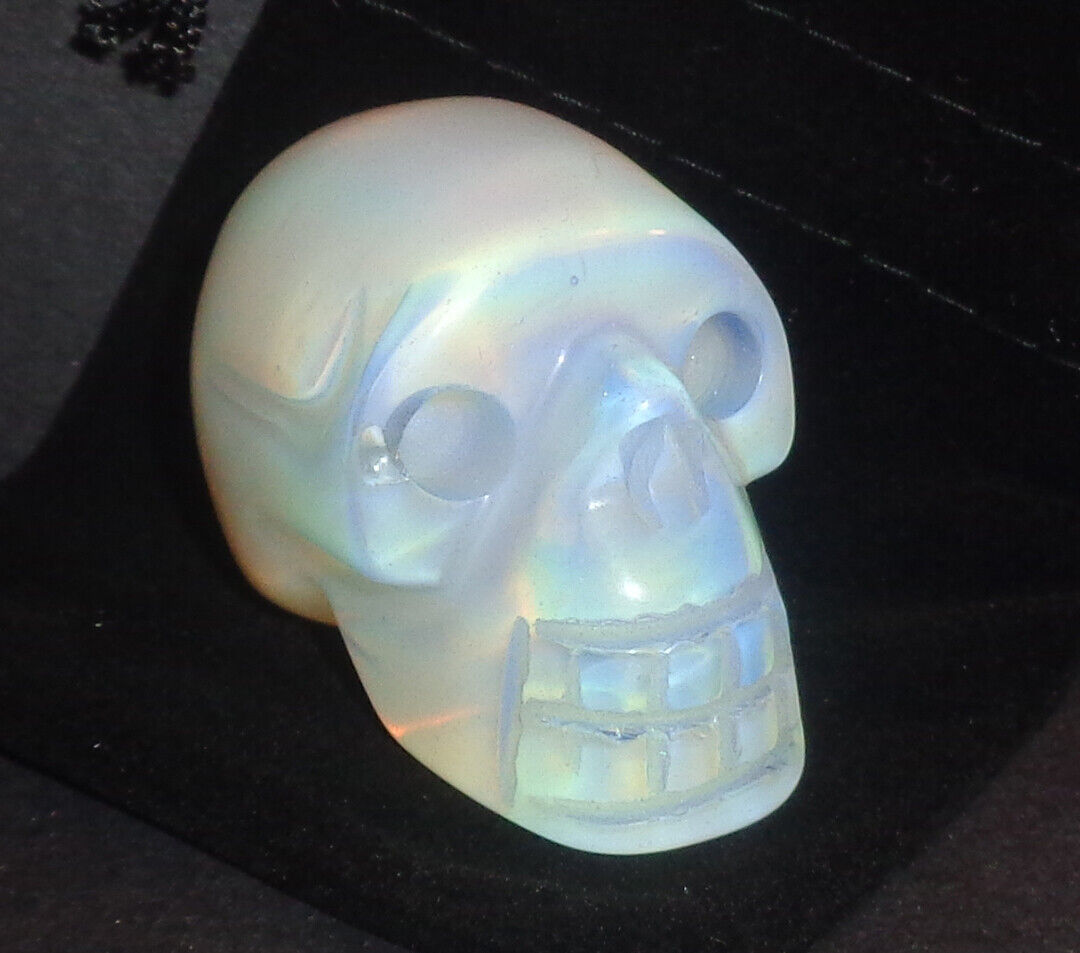 2 Inch Hand Carved Opal Crystal Skull with Black Velvet Drawstring Pouch
