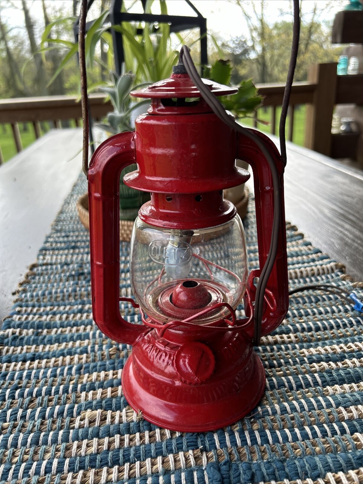 Vintage Red Dietz Kerosene Oil Lantern Hurricane Lamp Electric Landscape Train